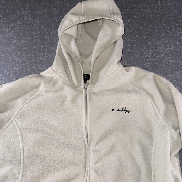 Oakley Hoodie Mens XL White Fleece Full Zip Jacket Sweatshirt Logo Outerwear - Picture 2 of 8